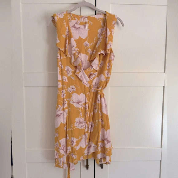 Free People yellow floral wrap dress size small - Picture 2 of 7